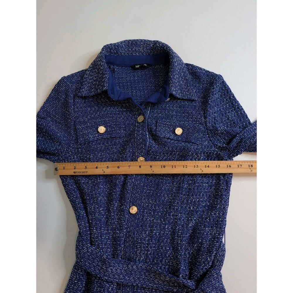 Misook Belted Tweed Knit Midi Dress - Starry Night Blue Size Small - Picture 9 of 12
